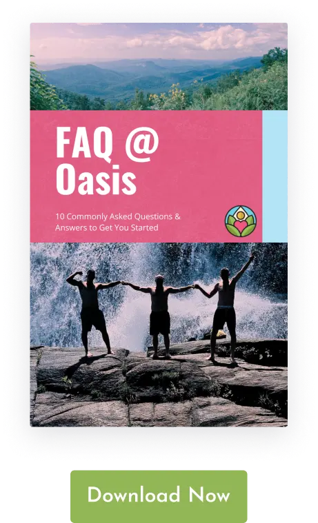 Cover for FAQ at Oasis eBook with a download button